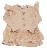 Světlerůžová žebrovaná tunika s krajkou 