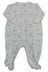 Biely zamatový overal so slonmi a mráčikmi baby club