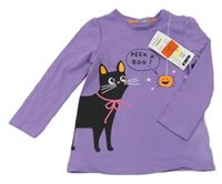 Nové - Fialové triko s kočkou 