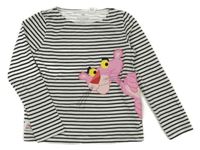 Bielo-čierne pruhované tričko s Růžovým Panterem H&M