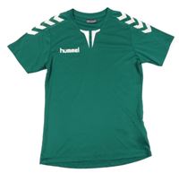 Tmavozeleno-bílé sportovní tričko Hummel 