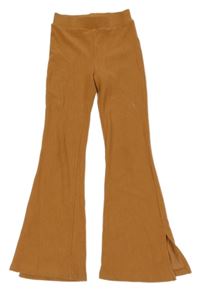 Okrové rebrované bootcut tepláky HEMA