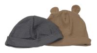 2 Set - šedá + hnědá žebrovaná čepice H&M