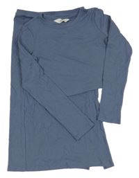 Nové - 2 Set - Modrošedé žebrované crop triko + sukně H&M