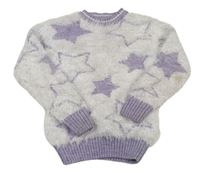 Bílo-lila chlpatý sveter s hviezdami