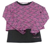 Růžiovo-černé žíhané sportovní triko s všitým topem Ergeenomixx