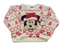 Bielo-červený vzorovaný sveter s Mickeym Disney