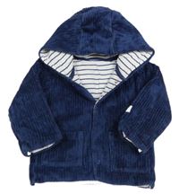 Tmavomodrá zamatová rebrovaná prepínaci podšitá mikina s kapucňou M&S