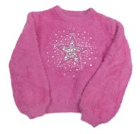 Ružový chlpatý sveter s flitrami a hviezdou Dunnes