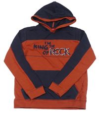 Tehlovo-tmavomodrá mikina s nápisom a kapucňou S. Oliver