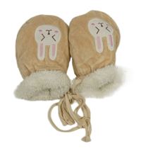 Smetanové sametové zateplené rukavice s králíky 