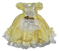 Kockovaným - Žlto-biele kockované saténové šaty s medvedíkmi