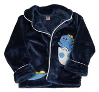 Tmavomodrý chlupatý pyžamový kabátek s dinem 