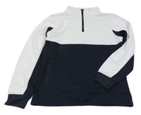 Bielo-tmavomodrá športová mikina so stojačikom