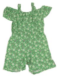 Zeleno-biely kvetovaný kraťasový overal River Island