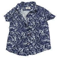 Tmavomodro-bílá vzorovaná košile s listy 