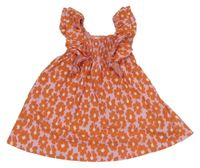 Ružovo-oranžové kvetované šaty s volánikmi Zara