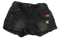 Černošedé riflové kraťasy s nášivkami 