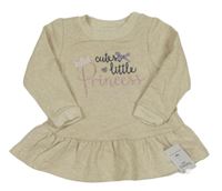 Nové - Béžovo-sivé melírované teplákové šaty s nápisom Nutmeg