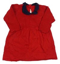 Červené pletené rebrované šaty s golierikom