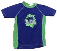 Tmavomodro-zelené UV tričko s listami Pusblu
