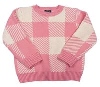 Ružovo-biely kockovaný sveter OVS