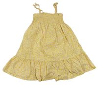 Žlté plátenné žabičkové šaty s kvietkami Primark