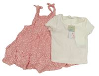2set - Bílé žebrované tričko + růžové šaty s puntíky Primark