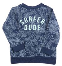 Tmavomodrá mikina s listami a nápisom Primark