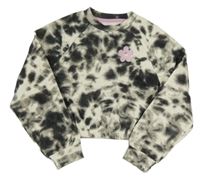 Čierno-biela vzorovaná crop mikina s kvietkom Primark