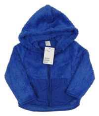 Nové - Tmavomodrá chlupatá propínací mikina s kapucí H&M