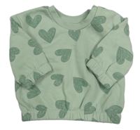 Nové - Svetlozelená oversize mikina so srdiečkami Primark