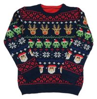 Tmavomodrý sveter s vánočním motívom Nutmeg