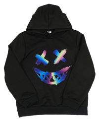 Čierna mikina so smajlíkom a kapucňou