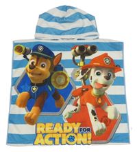 Modro-biele pruhované froté osuškové pončo s Paw Patrol a kapucňou