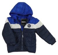 Tmavomodro-bílo-modrá šusťáková prošívaná zimní bunda s kapucí Bench