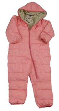 Světlerůžová šusťáková prošívaná zimní kombinéza s kapucí Lupilu