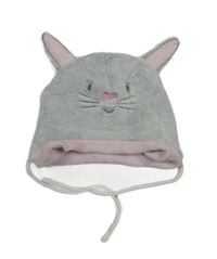 Šedo-světlerůžová chlupatá čepice se zajíčkem 