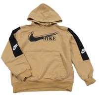 Béžovo-černá mikina s kapucí a logem Nike