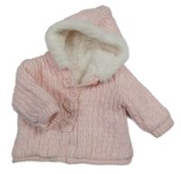 Světlerůžový propínací zateplený svetr s kapucí Nutmeg