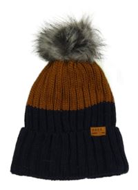 Nové - Tmavomodro-béžová pletená čepice s bambulí Dopodopo