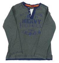 Khaki-tmavomodré pruhované triko s nápisem S. Oliver