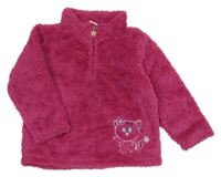 Tmavorůžová chlupatá mikina s kočkou a rolákem Papagino