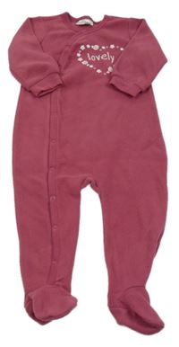 Vínový fleecový overal s nápisem a kytičkami Ergee 