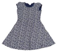 Tmavomodré bavlnené šaty s kvietkami Kids