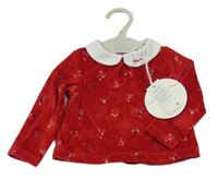 Nové - Červená zamatová mikina s kvietkami a golierikom Leigh Tucker