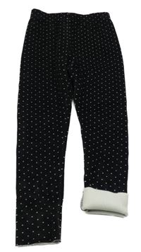 Černé puntíkované sametové zateplené legíny 