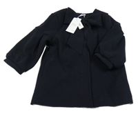 Nové - Tmavomodrý flaušový podšitý kabát s mašlí George 