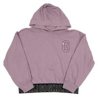 Fialovorůžová crop mikina s nápismi a kapucňou Pocopiano