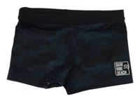 Černo-modré nohavičkové plavky s nápisem 